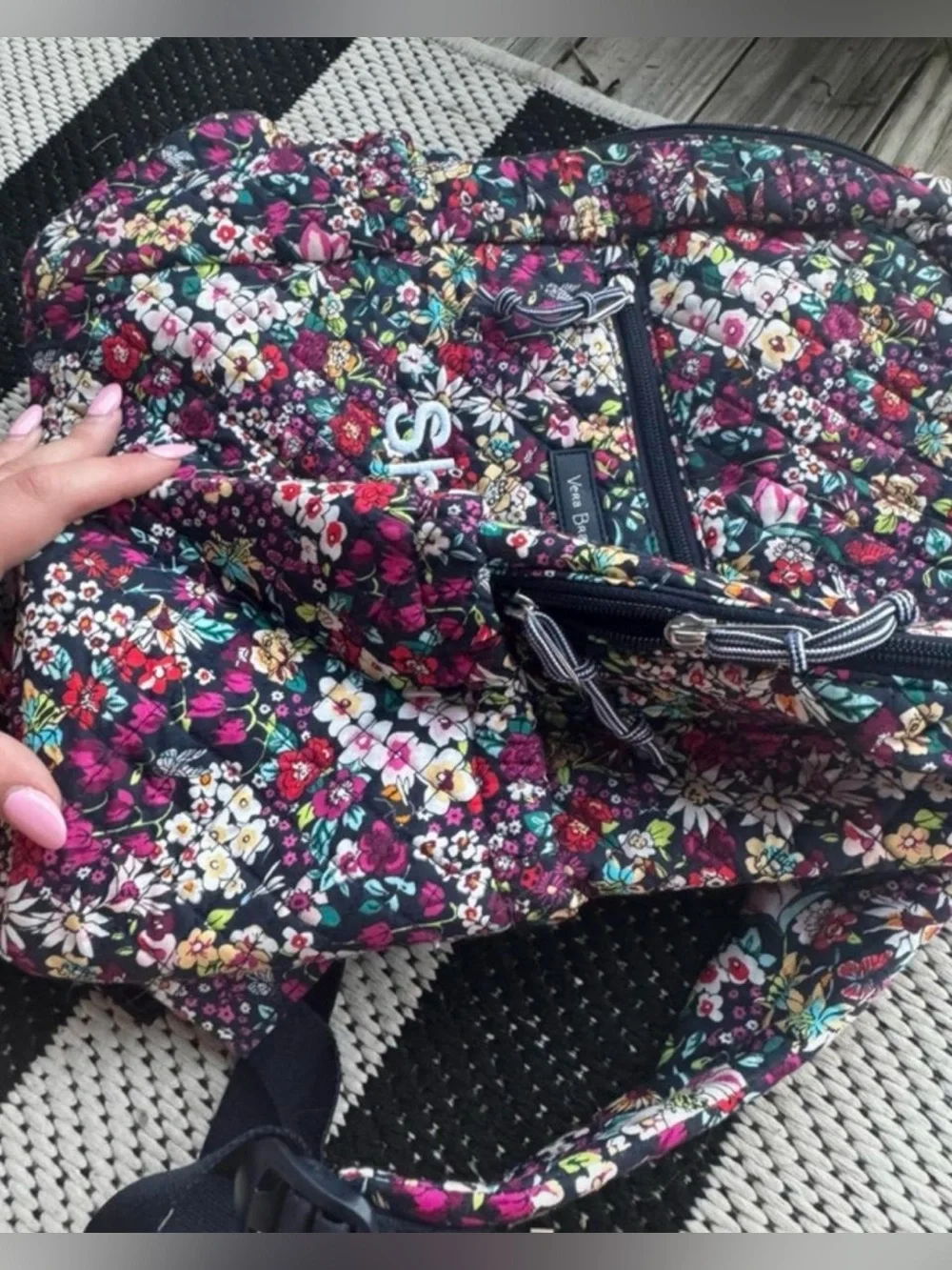 Vera Bradley Navy Multi Floral Quilted Backpack (Previously Embroidered With)